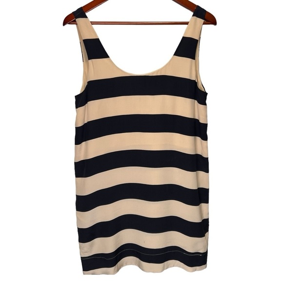 Joie Black & Tan Striped Scoop Neck Tunic Sleeveless Silk Blouse - Picture 1 of 11
